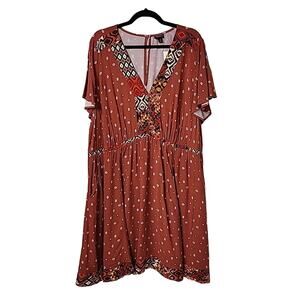 Torrid Mini Challis BorderTribal Print Skater Dress Women's Plus Size 3X NWT